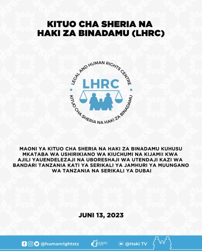 LHRC raises concerns about Tanzania-Dubai ‘controversial’ partnership.