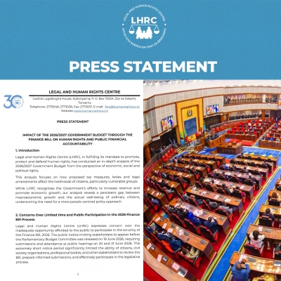 LHRC WARNS OF HUMAN RIGHTS RISKS OVER 2026/2027 GOVERNMENT BUDGET THROUGH FINANCE BILL