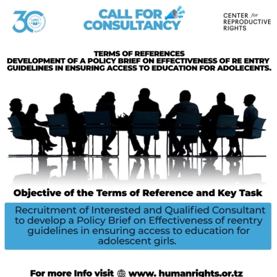 RECRUITMENT OF INTERESTED AND QUALIFIED CONSULTANT TO DEVELOP A POLICY BRIEF ON EFFECTIVENESS OF REENTRY GUIDELINES IN ENSURING ACCESS TO EDUCATION FOR ADOLESCENT GIRLS.